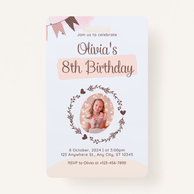 Birthday Invitation ID Badge (Front)