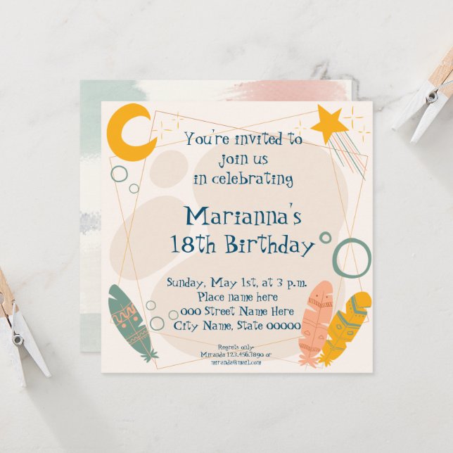 Birthday Invitation Indian Tribal (Front/Back In Situ)