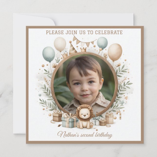 Birthday Invitation Lion Cub Frame for Photo (Front)