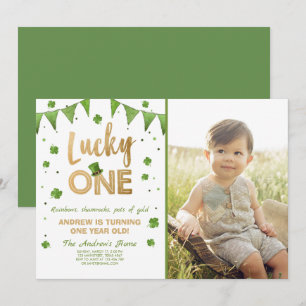 Birthday Invitation Lucky One First Birthday Gold