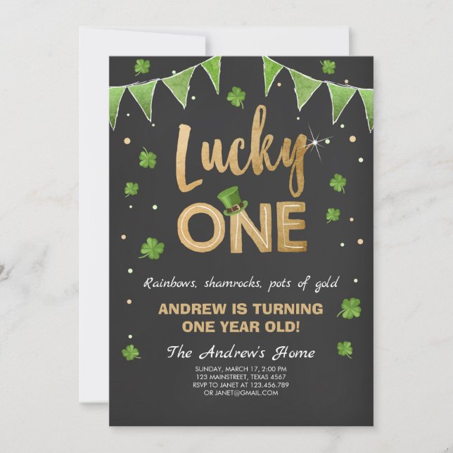 Birthday Invitation Lucky One First Birthday Gold (Front)