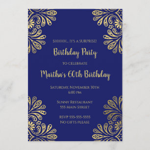 Birthday invitation navy blue gold any age