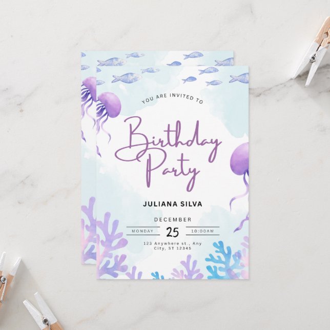 Birthday Invitation Neutral Beige Elegant Style (Front/Back In Situ)