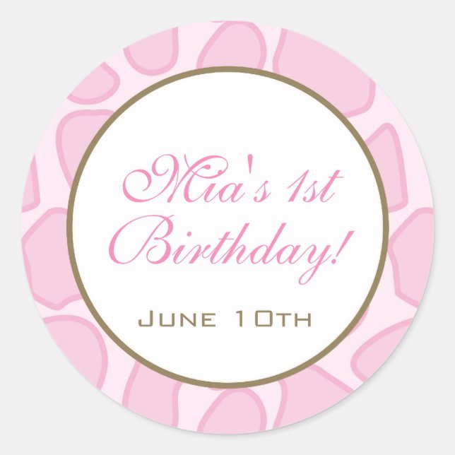 Birthday Invitation or Favour Sticker - Pink (Front)