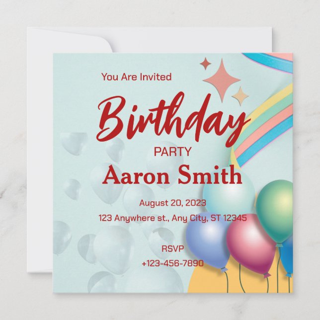 Birthday Invitation Personalise Card (Front)