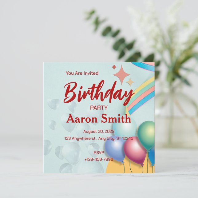 Birthday Invitation Personalise Card (Standing Front)