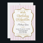Birthday Invitation Pink Gold Adult Teen Tween<br><div class="desc">An elegant birthday party invitation in pink and gold, featuring pink and white stripes & gold glitter text frame. The glitter text frame on this classy and classic birthday party invite features a shadow to give a raised appearance. This pink and gold invitation is sure to please that special birthday...</div>