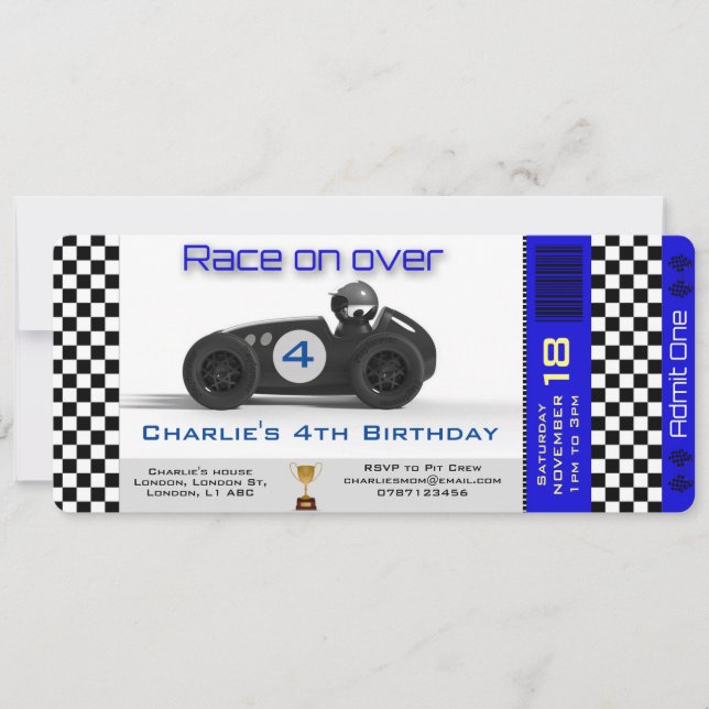 Birthday Invitation Racing Car Theme personalised (Front)