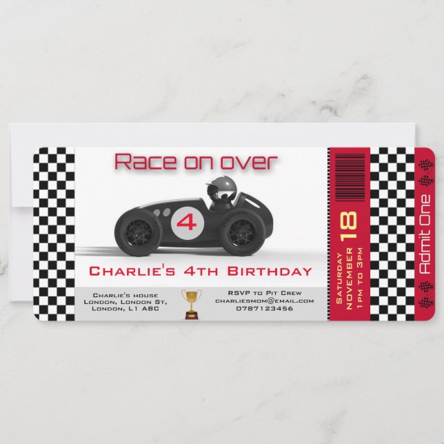 Birthday Invitation Racing Car Theme personalised (Front)