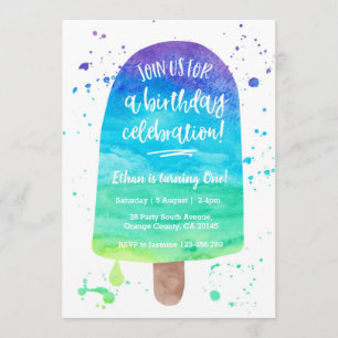 Birthday Invitation   Rainbow Watercolour Popsicle