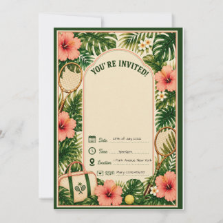Birthday Invitation Retro Tennis Tropical Prints