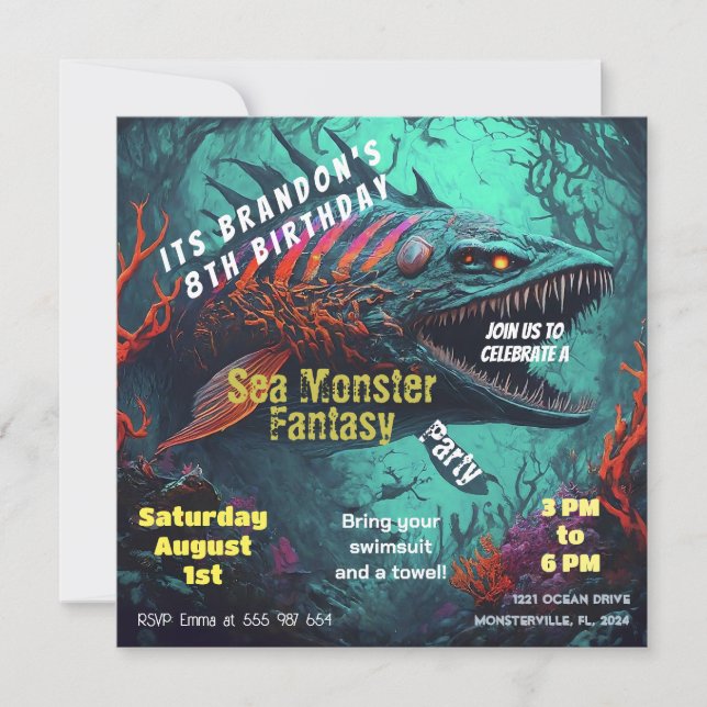 Birthday Invitation Sea Monster Fantasy (Front)