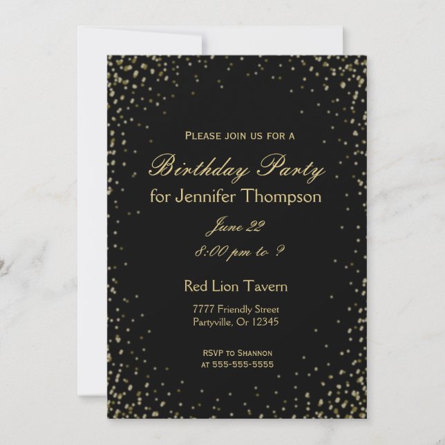 Birthday Invitation | Simple Black and Gold (Front)