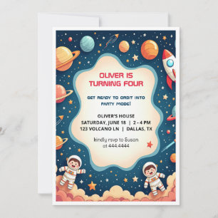 Birthday Invitation Space Boy Astronaut Flat Card
