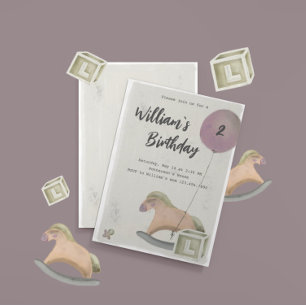 Birthday Invitation Toys Rocking Horse Balloon
