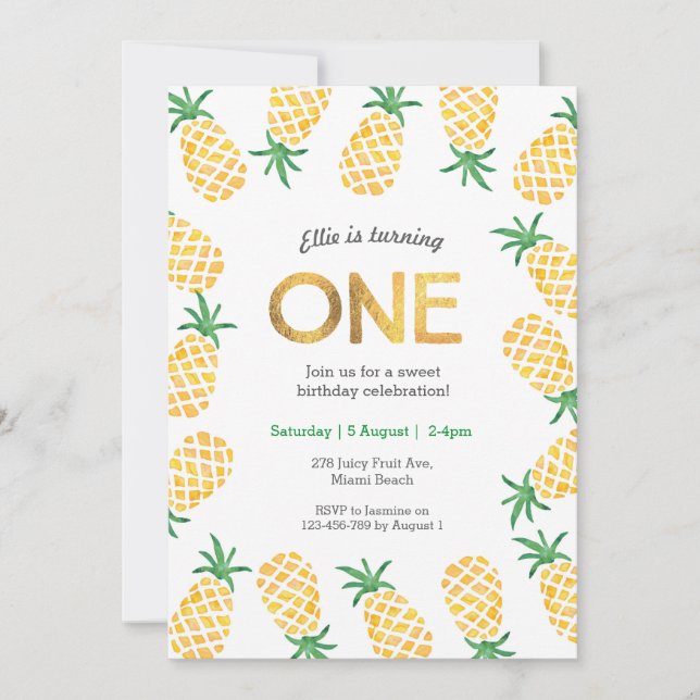 Birthday Invitation | tropical pineapple (Front)