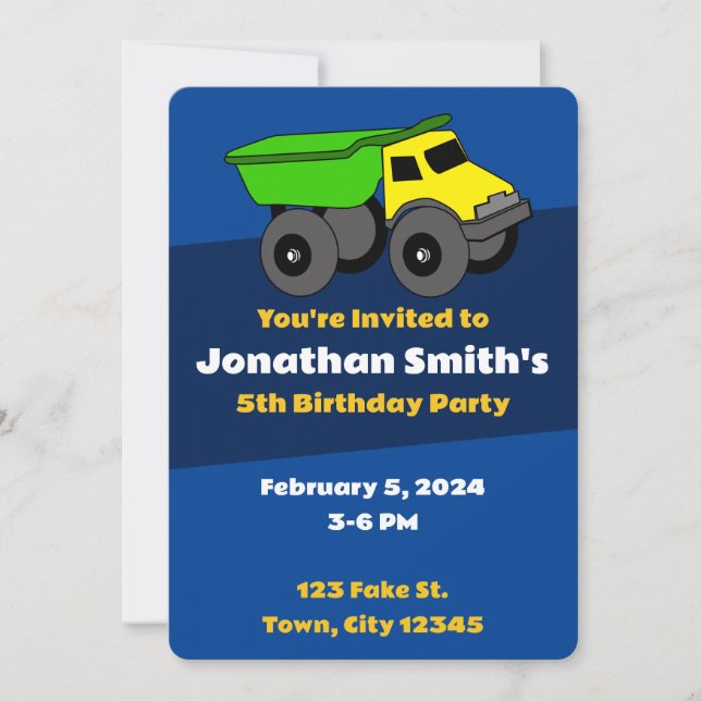 Birthday Invitation - Truck (Front)