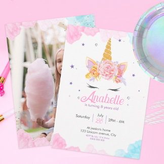 Birthday Invitation | Unicorn with flowers