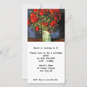 Birthday Invitation.Vase with Red Poppies