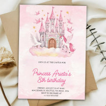 Birthday Invitation with a pink castle
