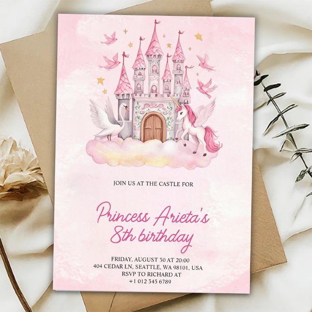 Birthday Invitation with a pink castle  (Creator Uploaded)