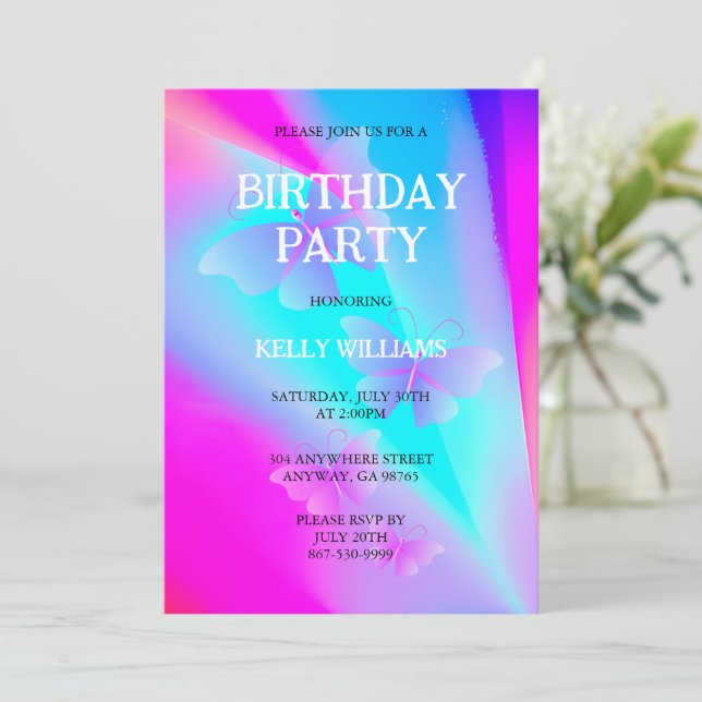 Birthday Invitation with Butterflies (Standing Front)