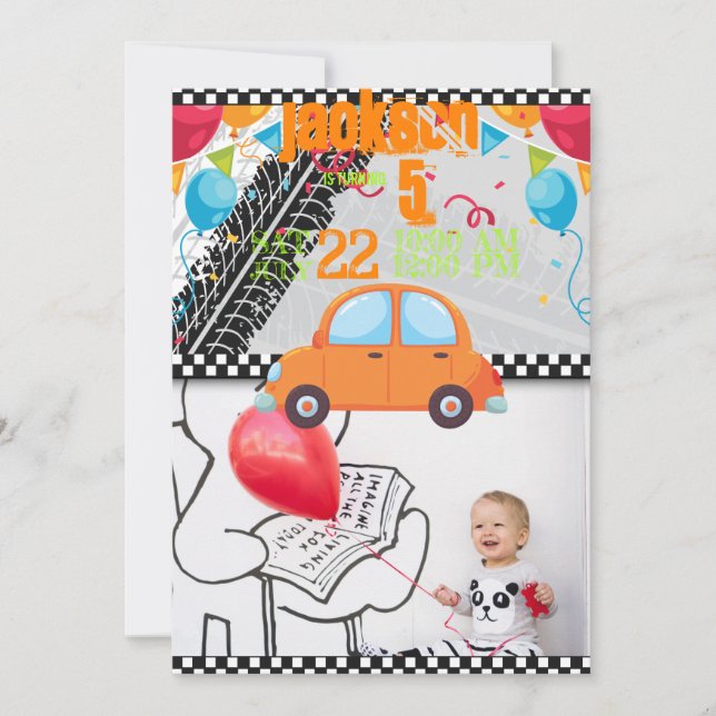 Birthday Invitation with Cars and tracks (Front)