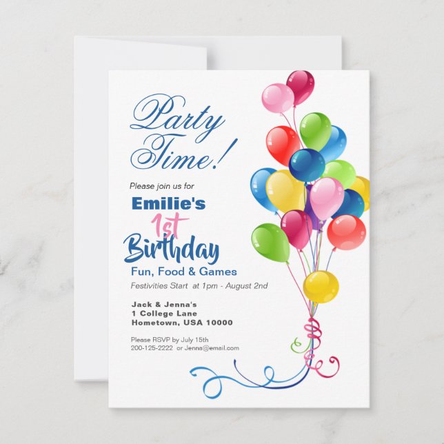 Birthday Invitation with Colourful Balloons (Front)