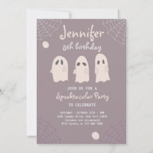 Birthday invitation with funny ghosts and spiders.