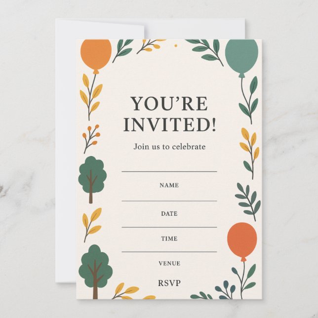 Birthday Invitation with Photo Back | Balloons  (Front)