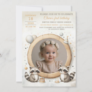 Birthday Invitation with Racoon Frame for Photo
