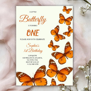 birthday invitation with vibrant orange butterfly