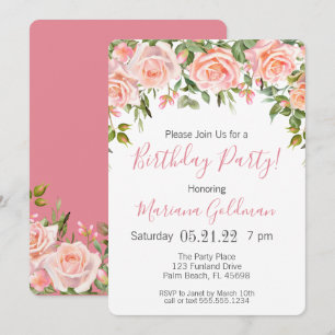 Birthday Invitations Pink Floral Modern Party