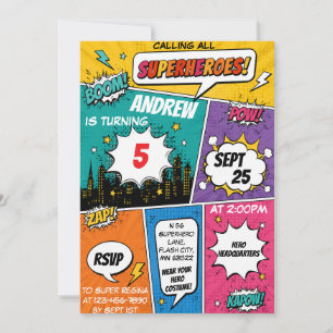 Birthday Invitations – Superhero Comic Style