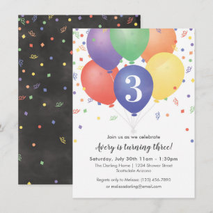 Birthday Invitations with bright coloured balloons