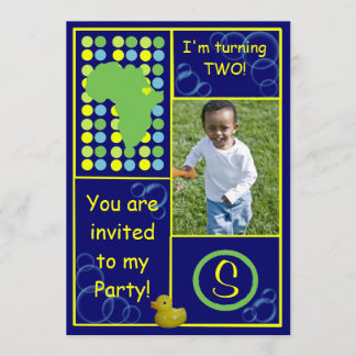 Birthday Invite - Dk. Blue/Yellow Bubbles,  Photo