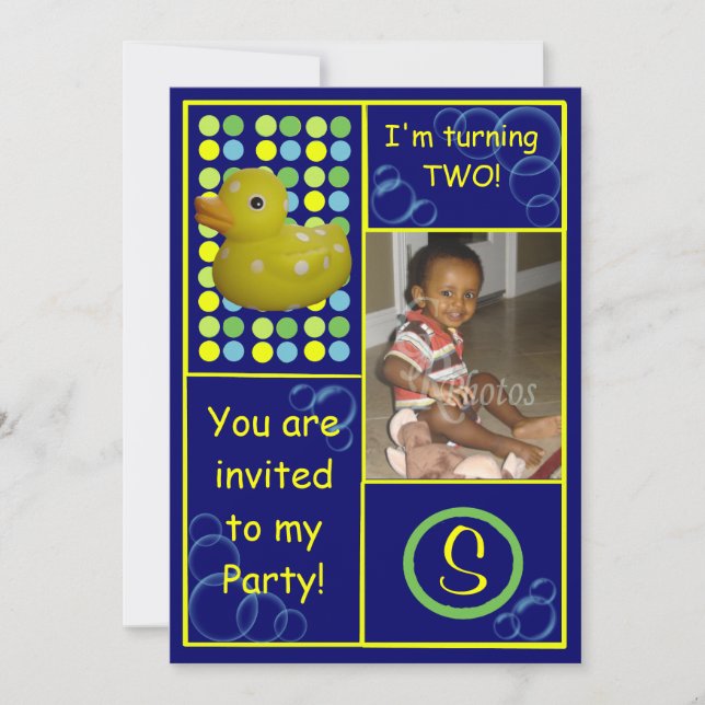 Birthday Invite - Dk.Blue/Yellow Duck, Photo (Front)