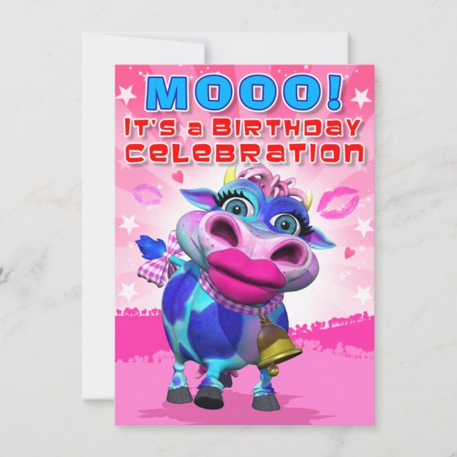 Birthday Invite- Kiss Moo (The GiggleBellies) Invitation (Front)