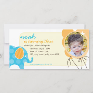 BIRTHDAY INVITE PHOTOCARD :: elephant + balloons 1