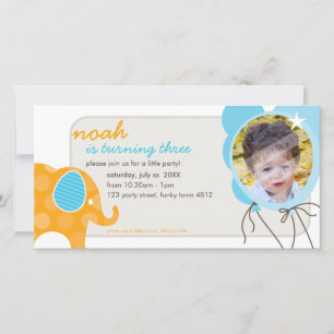 BIRTHDAY INVITE PHOTOCARD :: elephant + balloons 2