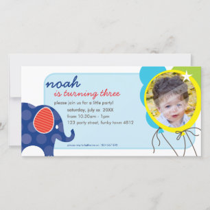 BIRTHDAY INVITE PHOTOCARD :: elephant + balloons 3