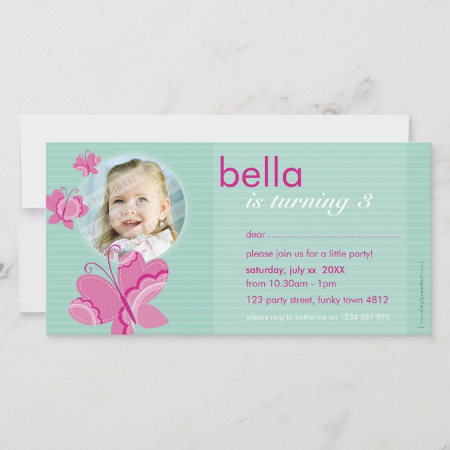 BIRTHDAY INVITE PHOTOCARD :: flutterbybutterfly 1 (Front)