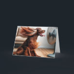 Birthday Irish Setter With Blowing Fan Card<br><div class="desc">A joyful Irish Setter dog sits before a fan,  its fur playfully blown back by the breeze.
Inside text can be changed.</div>