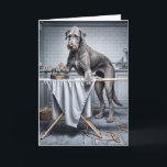 Birthday Irish Wolfhound Ironing Card<br><div class="desc">An Irish Wolfhound dog stands on its hind legs while ironing.
Text can be changed.</div>