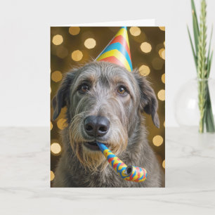 Birthday Irish Wolfhound with Party Hat Card