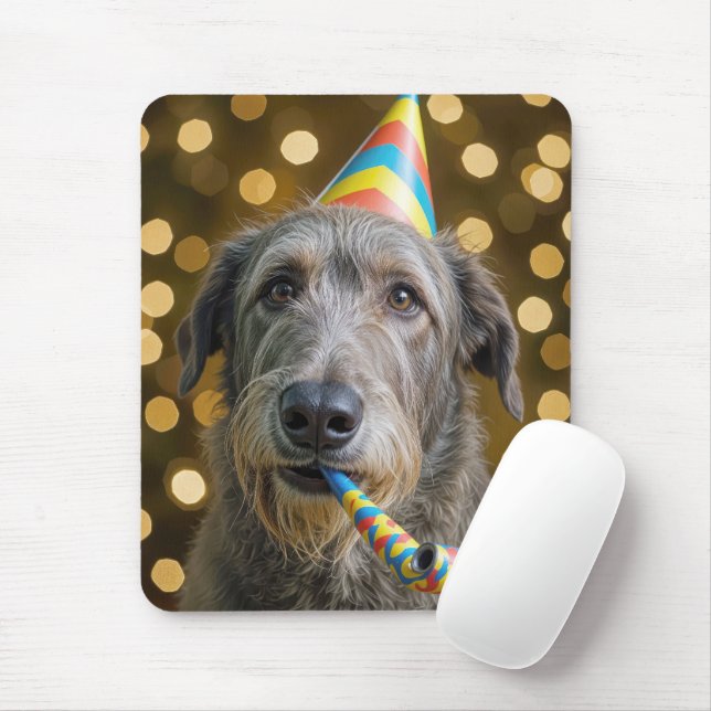 Birthday Irish Wolfhound with Party Hat Mouse Mat (With Mouse)