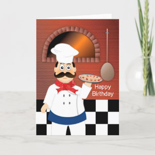 Birthday, Italian Chef Baking Pizza in Hot Oven Ca Card