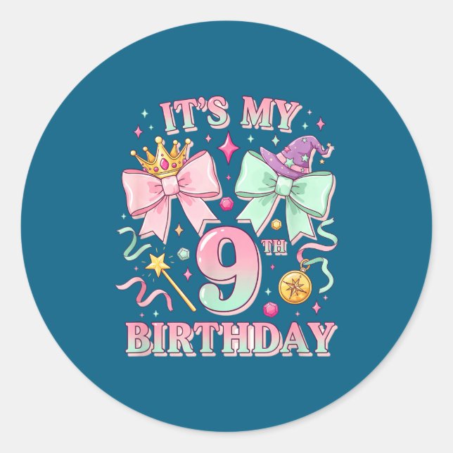 Birthday It's My 9th Birthday Cute Magical Princes Classic Round Sticker (Front)