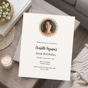 Birthday ivory rose gold diamond photo invitation