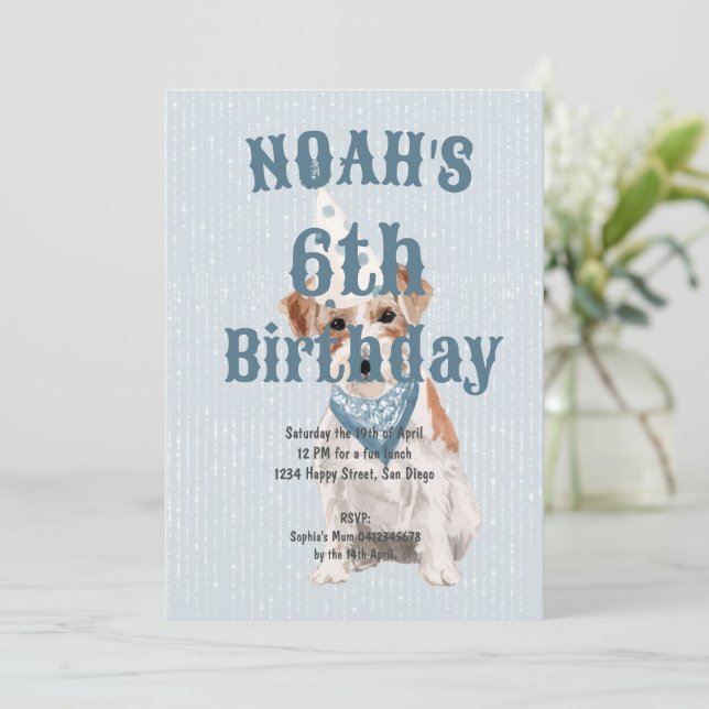 Birthday Jack Russell Dog Age Blue Birthday  Invitation (Standing Front)